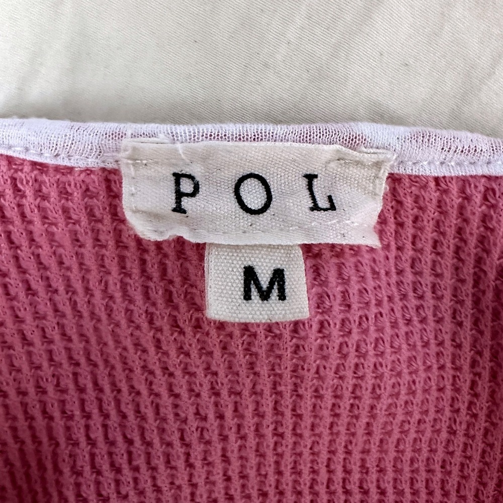 POL Waffle Knit Tank Top Women Medium Pink White Ruffle Tiered Boho FKT554 - Picture 11 of 11